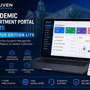 Guven Technology banner advertising Academic Department Portal & LMS Campus Edition Lite with a laptop dashboard and a smartphone app view.